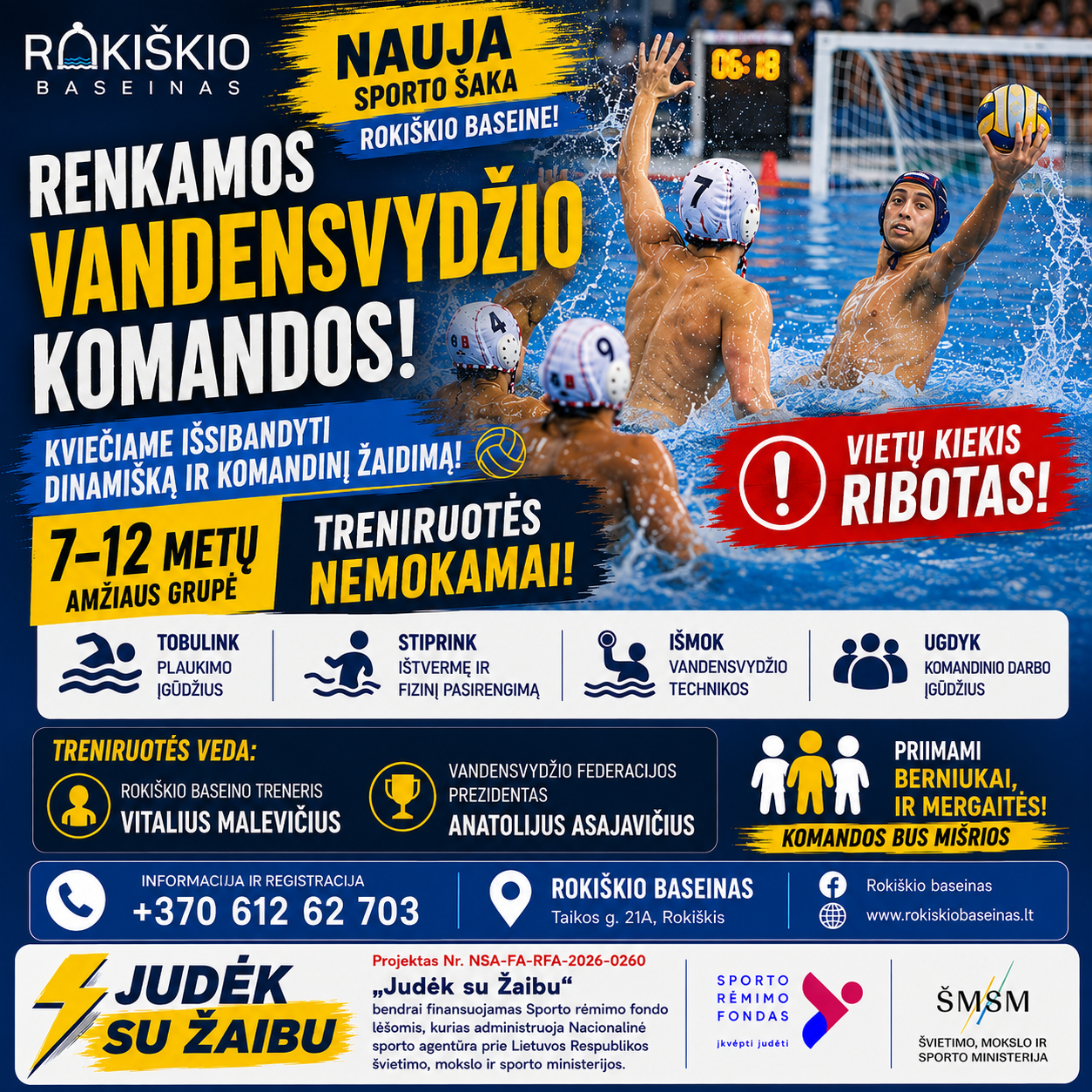 Treningi waterpolo dla dzieci w wieku 7–12 lat – basen w Rokiškis