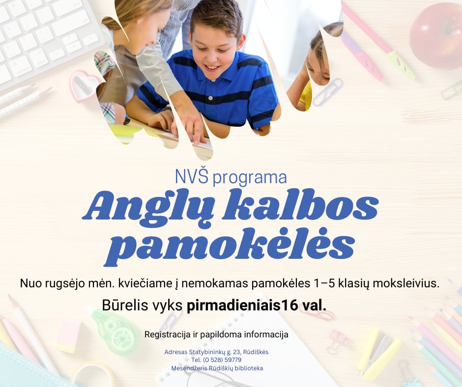 Lekcje języka angielskiego dla dzieci – biblioteka w Rūdiškiai