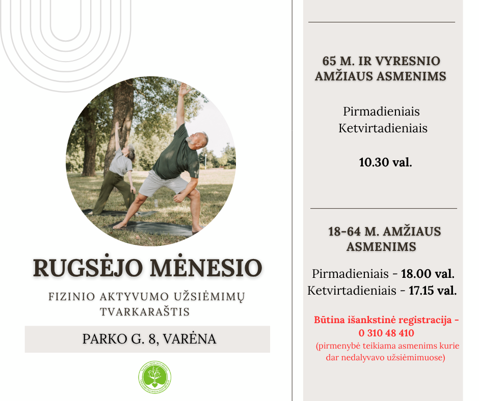 Fizinio aktyvumo užsiėmimai 65+ – Varėnos visuomenės sveikatos biuras